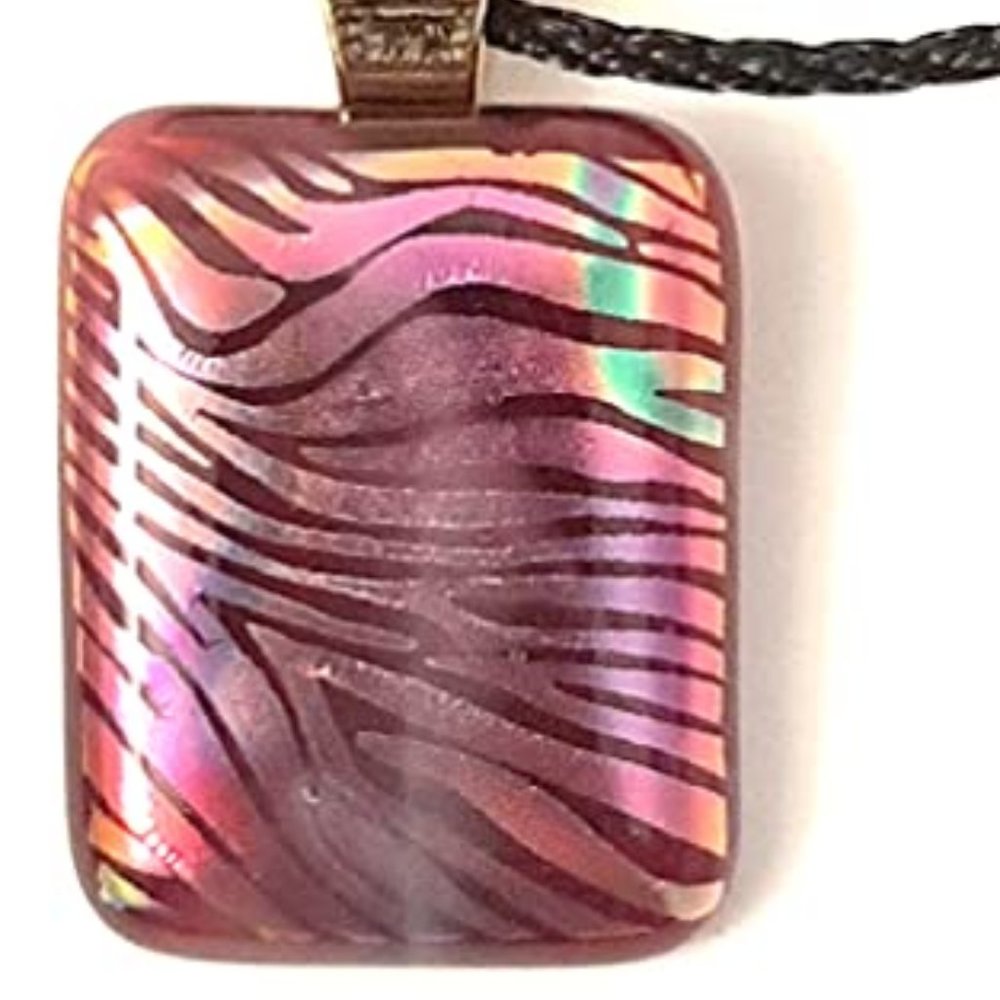 New Red Zebra Stripe Dichroic Glass Pendant Necklace Oregon Glass Studio Created